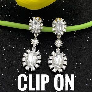 Clear Rhinestone Dangle Clip On Earrings